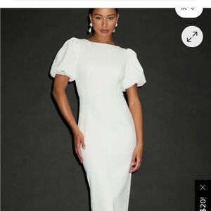 Lulu's White Puff Sleeve Midi Dress